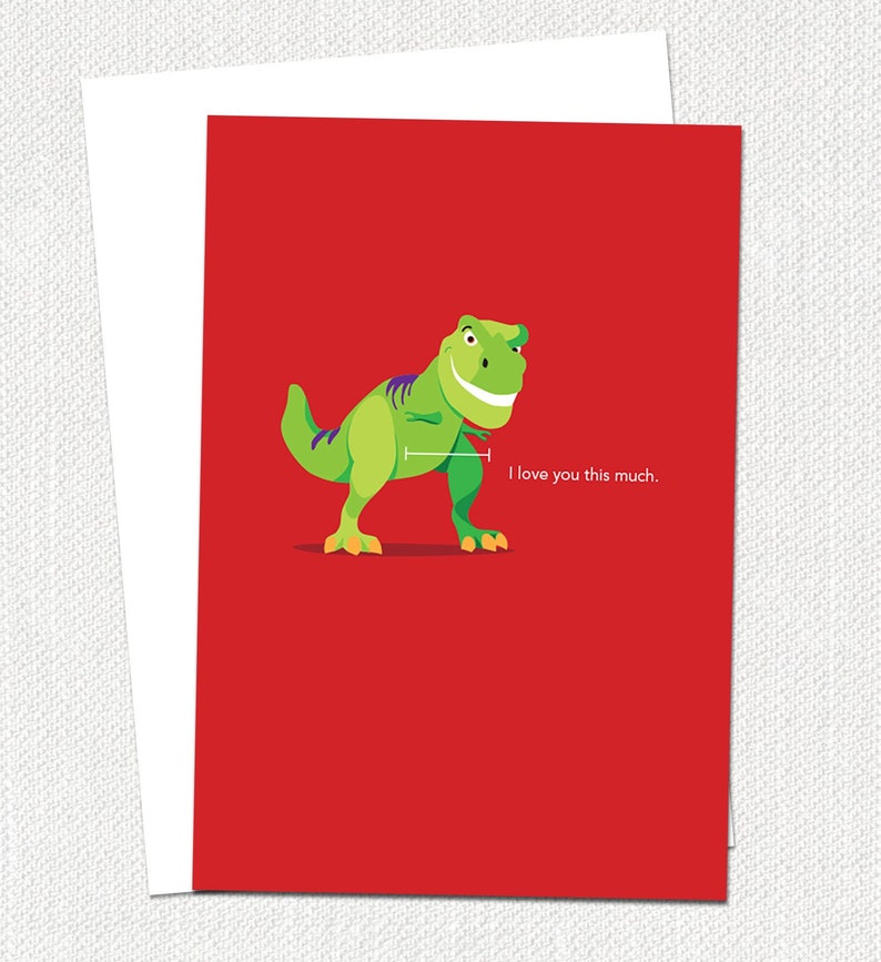 T-Rex Card, Dinosaur Valentines Card, Funny Dinosaur, T-Rex Birthday, Funny Anniversary Card, I Love You Card, T-Rex Art image 1