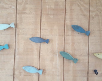 Fish Family, Seven Little Fishes, Nautical Decor, Beach Decor, Fish Decor, Wooden Fish, Wall Hanging, Lake House Decor,  Fish Art, fish wall