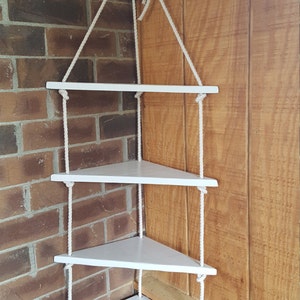 Nautical Rope Swing Corner Shelf: 4-Tier Hanging Decor