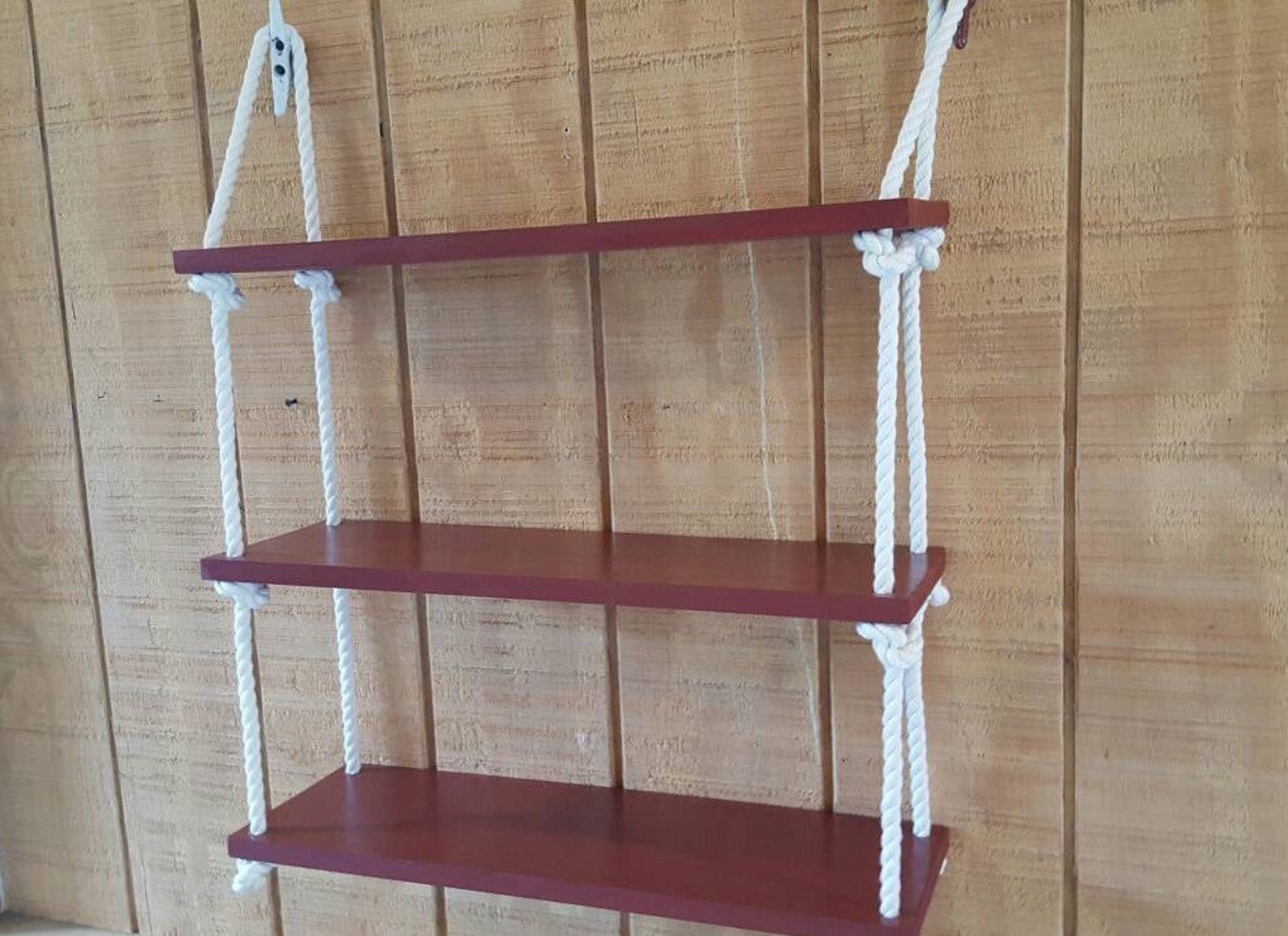 3 Tier Nautical Rope Shelf / Rope Shelf / Nautical Shelf / Etsy