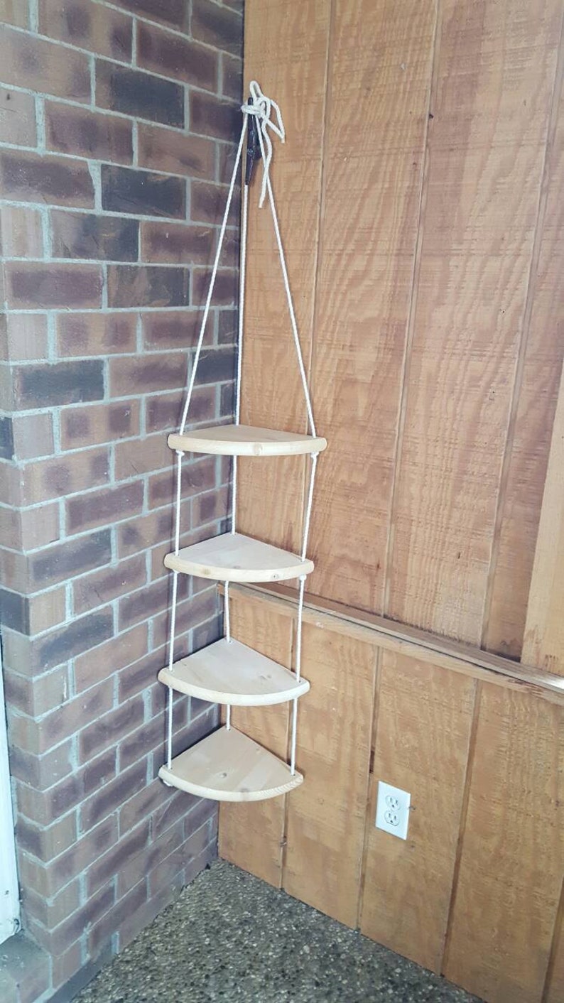 4 Tier Corner Nautical Rope Swing Shelf Nautical Decor Nautical Shelving Nautical Nursery Hanging Shelf Shelving Rounded Edge