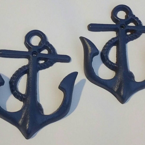 Cast Iron Anchor Wall Hook Set: Nautical Decor (Oxford Blue)