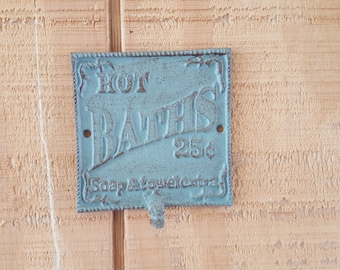 Cast Iron Hot Bath Sign: Rustic Bathroom Decor (5.5 inches)