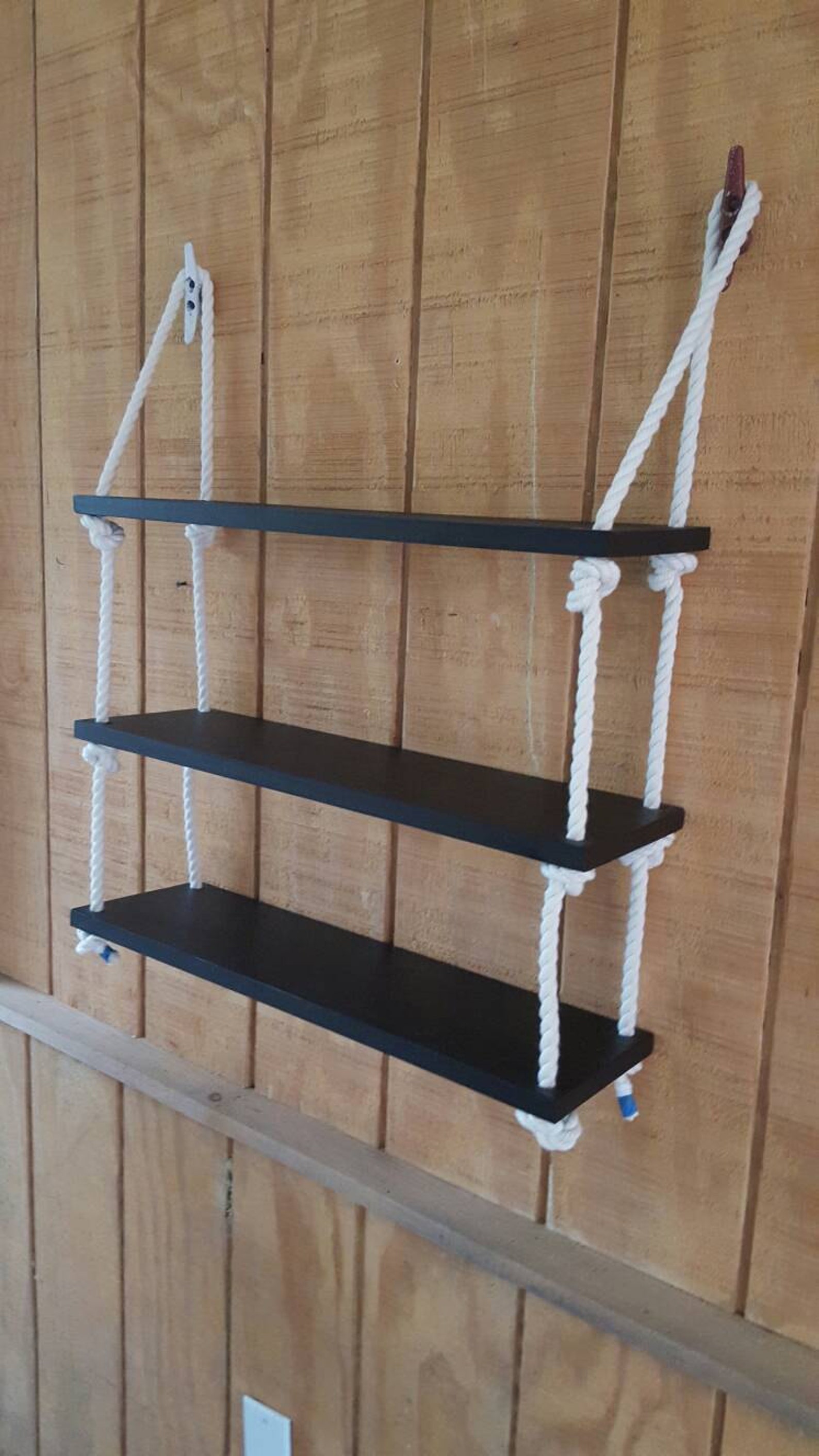 3 Tier Nautical Rope Shelf / Rope Shelf / Nautical Shelf / Etsy