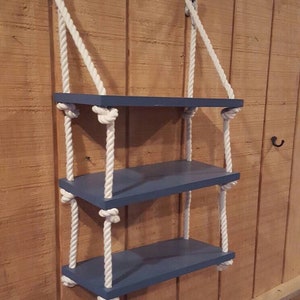 Nautical Rope Shelf, 3 Tier  Rope Shelf, Nautical Shelf, Nautical Nursery, Swing Shelf, Nursery Shelf, Hanging Shelf, Shelving Coastal Decor