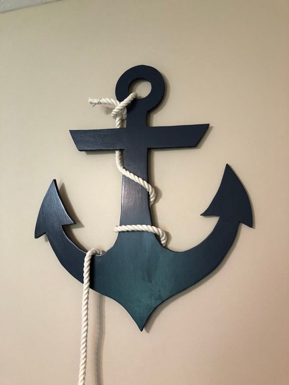 Wooden Nautical Anchor With Rope Anchor Decor Large Anchor Etsy