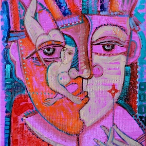 original oil painting, large wall art,cubism ,impressionism, textured painting  &quot;Kings Play&quot;  11 x 14.1 inches, 28x35 cm