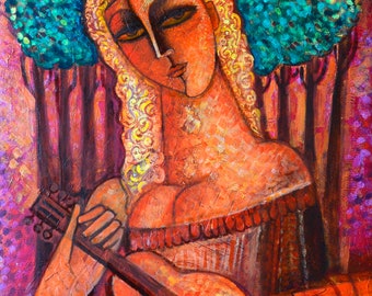 large painting colorful love art original textured painting song 23.6x31.4 inch  free US shipping