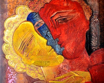 large artwork. Print on canvas. Love painting. FAMILY ART, . Free Shipping. &quot;Lovers&quot; Large artwork .Size 24 x 24 inch