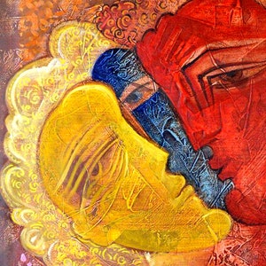 large artwork. Print on canvas. Love painting. FAMILY ART, . Free US Shipping. "Lovers" 24 x 24 inch, shipped rolled image 2