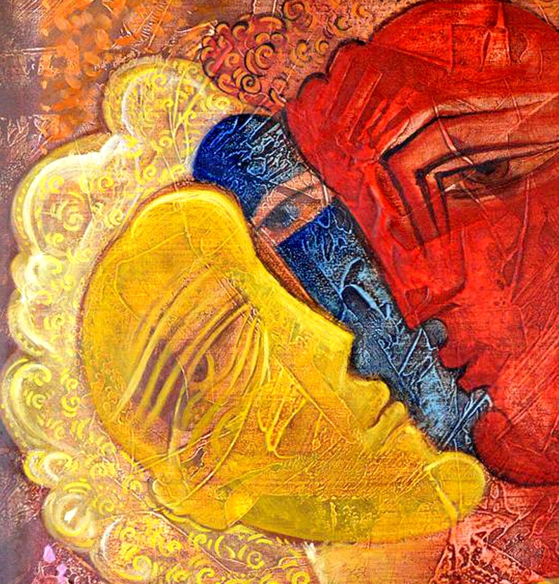 large artwork. Print on canvas. Love painting. FAMILY ART, . Free US Shipping. "Lovers" 24 x 24 inch, shipped rolled image 2