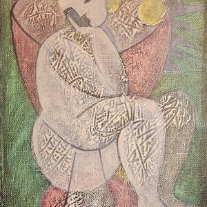 Cubist Oil Painting Original Art Modern Abstract Art 15.3x11.4 inch Sitting Woman