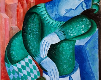 Clowns Dream Modern Cubist Art Kids Room Decor 18x24 inch Large Wall Art Free Shipping US Only