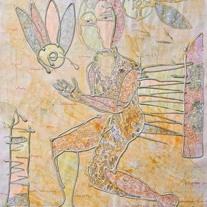 大型アート作品 オリジナルアート 送料無料 「フィリップの福音書からの証言」 サイズ 21.6 x 16.9 インチ