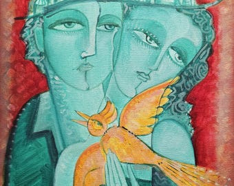 Large Artwork Original Art Free Shipping 20x16 inch Contemporary Wall Art Modern Painting for Home Lovers and Bird