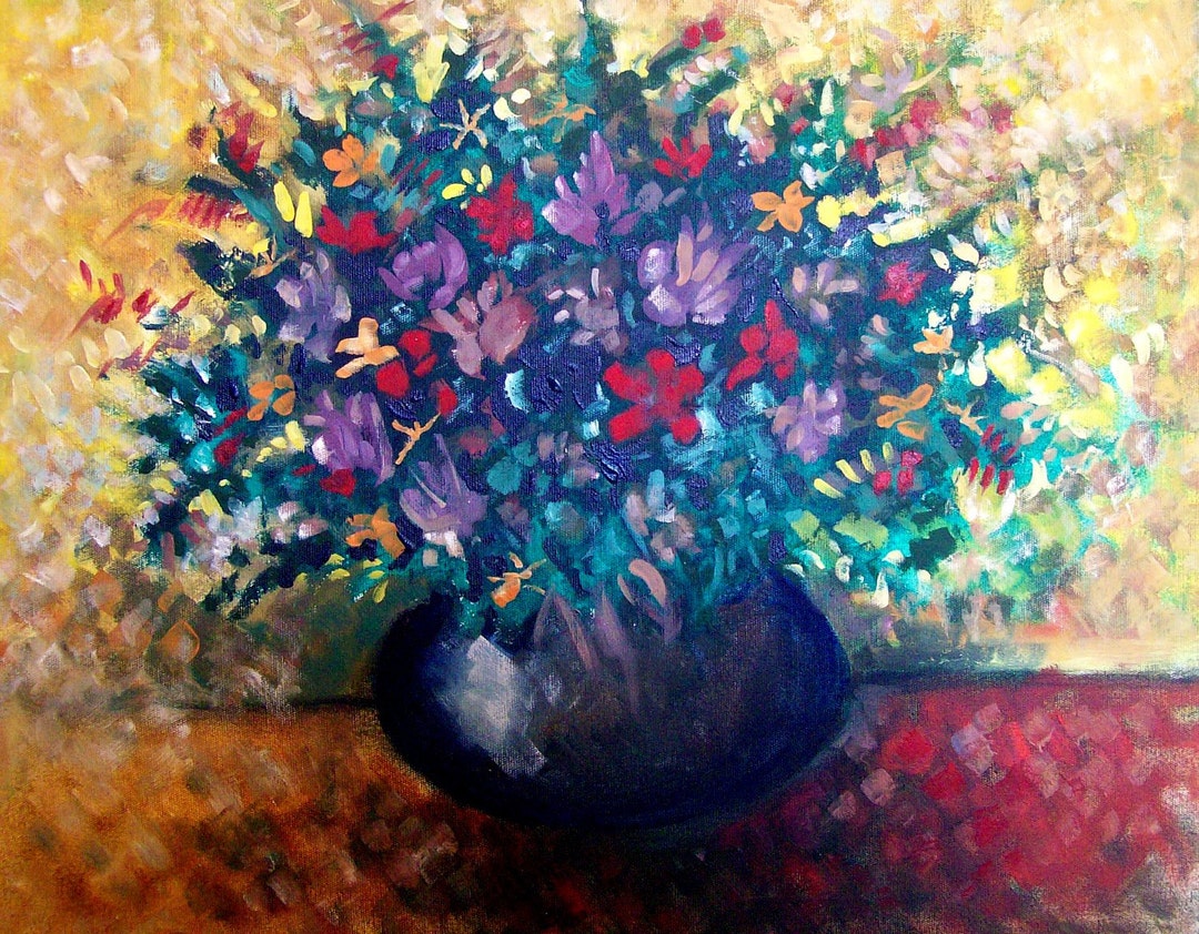 Artwork Gift Flower Art.living Room Decor.original Gift. Free Etsy UK