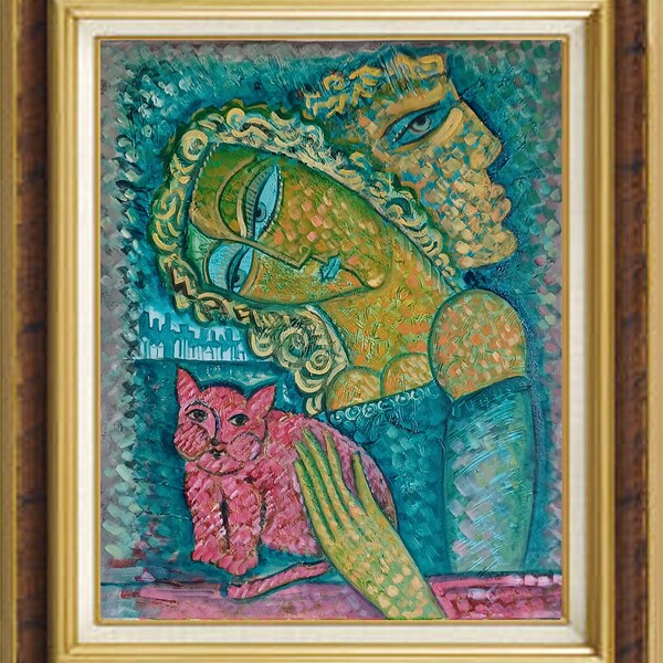 large painting, Large wall art  Picasso style Cubist Modern art "Family " Original art . Size  16 x 20 inches