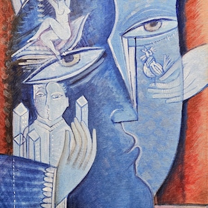 large painting Large wall art  Picasso style Cubist Modern art  Dream 16 x 20 inch