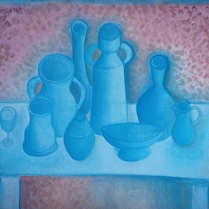 Large painting. Cubist painting. Picasso style " Still life in the Fog " Large wall art. Size 31.5 x 23.2 inches