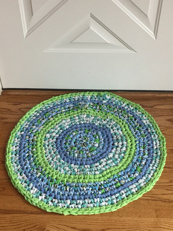 Rag Rug 27 Round Coastal Cottage Blues And Greens Etsy