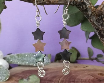 Mother of pearl falling star Earrings|| Colourful unique Handmade | Recycled sterling silver | Eco friendly Christmas magic gift under 30 ||