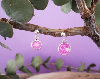 Sterling silver Minimalist GALAXY Stud Earrings|| Personalised Hook stud Handmade | Recycled pink glitter | Eco friendly gift under 30 ||