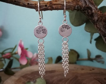 Tassel pattern Sterling Silver Earrings customised || Handmade Gift simple minimalist || hand stamped | flower star fireworks dangle boho un