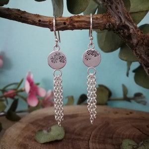 Tassel pattern Sterling Silver Earrings customised || Handmade Gift simple minimalist || hand stamped | flower star fireworks dangle boho un