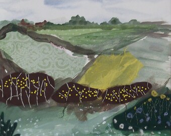 paper collage - paper embroidery - torn paper collage - torn paper art - paper collages - collage - landscape collage - Guernsey