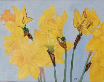 daffodil mixed media painting