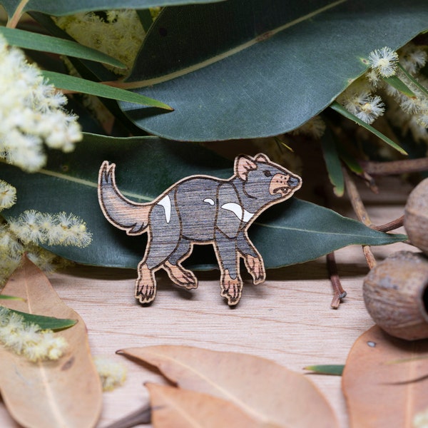 Handmade Wooden Tasmanian Devil Pin I Australian Native Animals