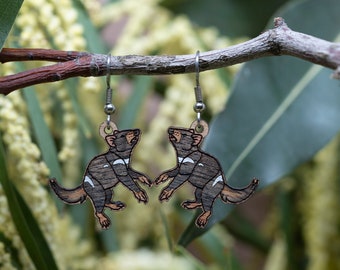 Handmade Wooden Tasmanian Devil French Hook Earrings I Australian Native Animals