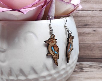 Handmade Wooden Kookaburra French Hook Earrings I Australian Native Animals