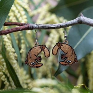 Handmade Wooden Platypus French Hook Earrings I Australian Native Animals