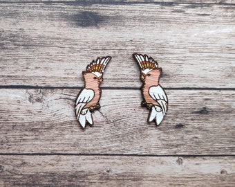 Handmade Wooden Pink Cockatoo Stud Earrings I Australian Native Animals