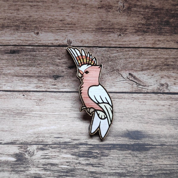 Handmade Wooden Pink Cockatoo Pin I Australian Native Animals