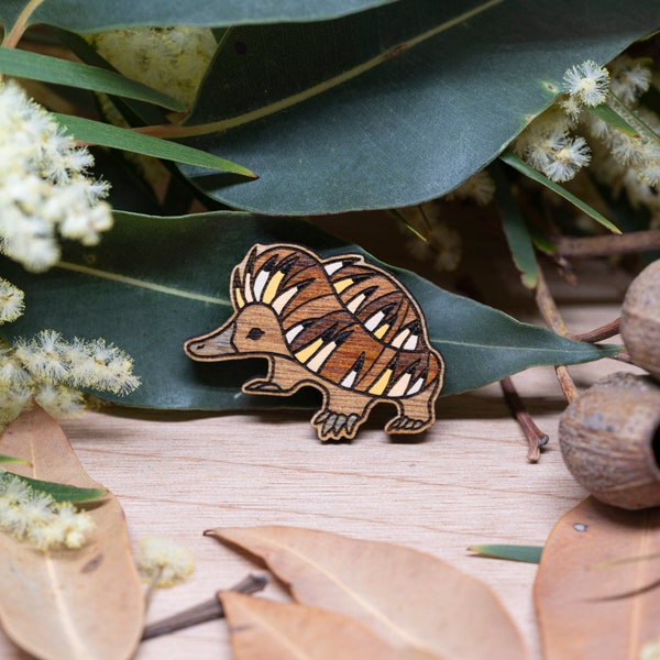 Handmade Wooden Echidna Pin I Australian Native Animals