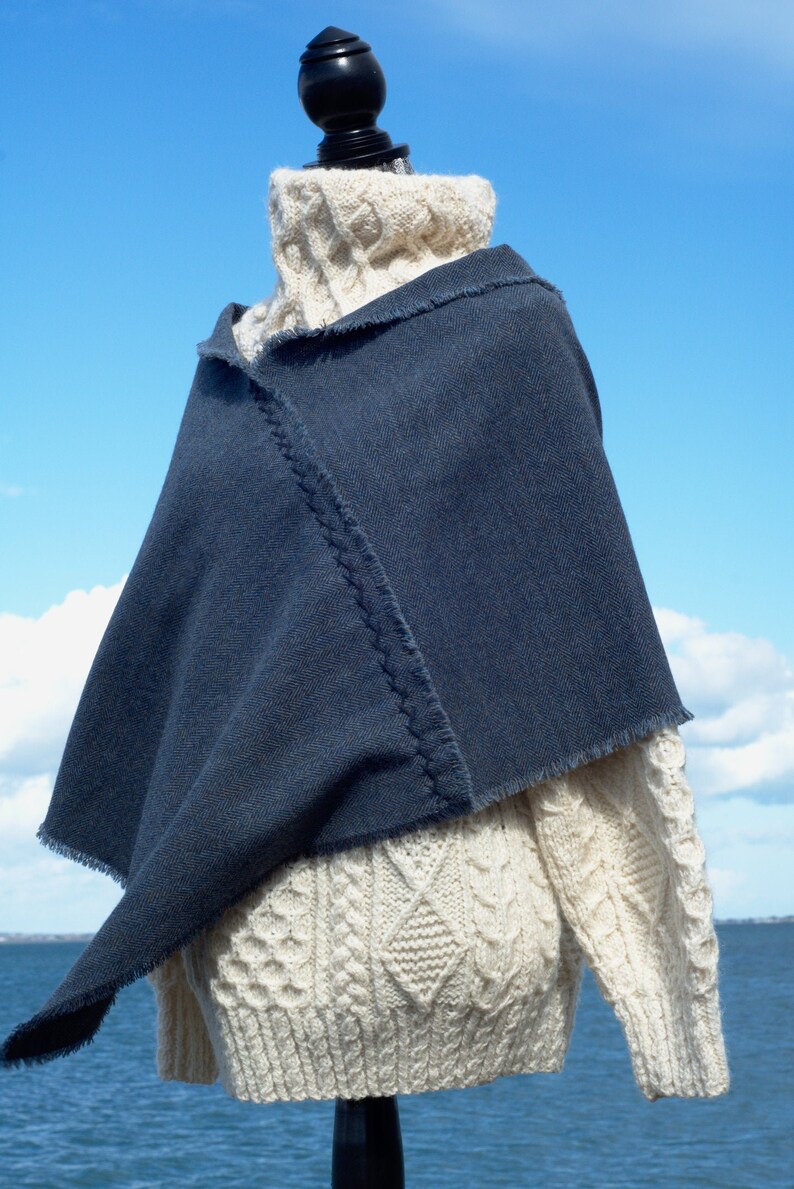 Donegal Tweed Poncho Glenveagh Poncho a Versatile Denim Blue Etsy