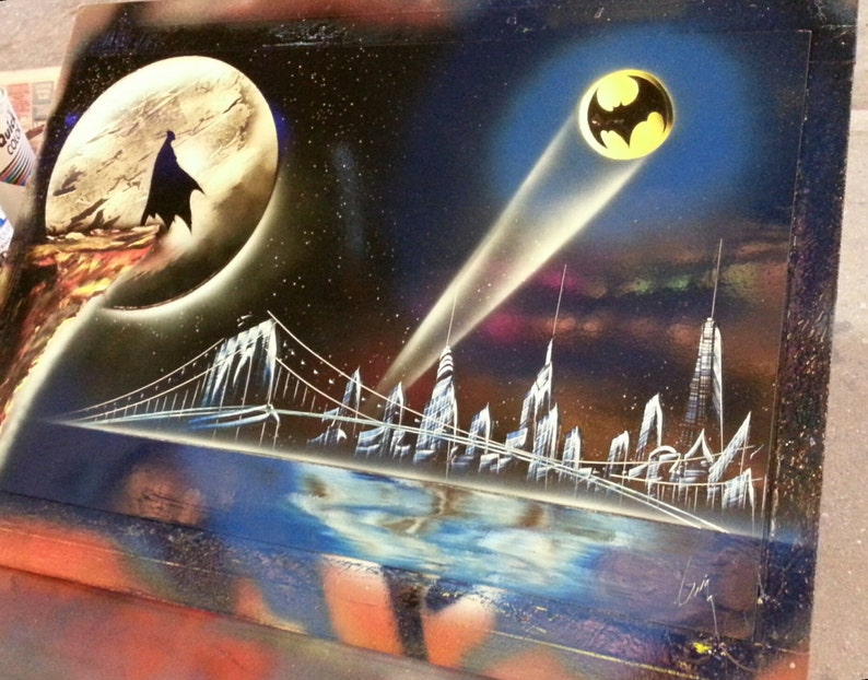 BATMAN - Spray Paint Art - Space Painting - Free Shipping 