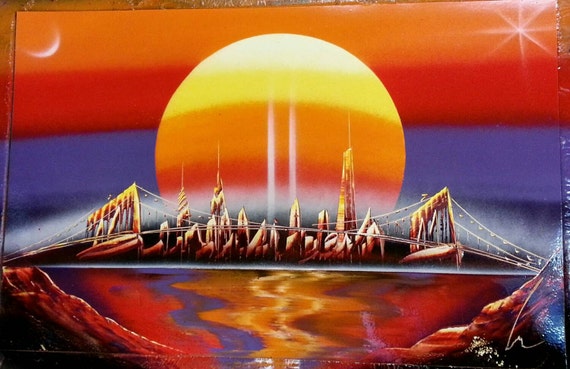 CITY SUNSET - スプレーペイントアート - キャンバス 16 インチ x 20