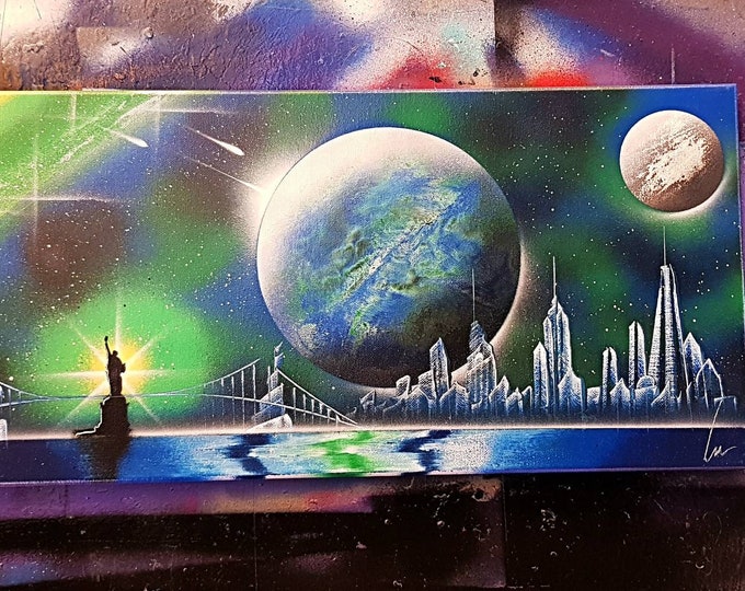 NEW YORK CITY Spray Paint Art Canvas Space Painting Free Shipping Etsy