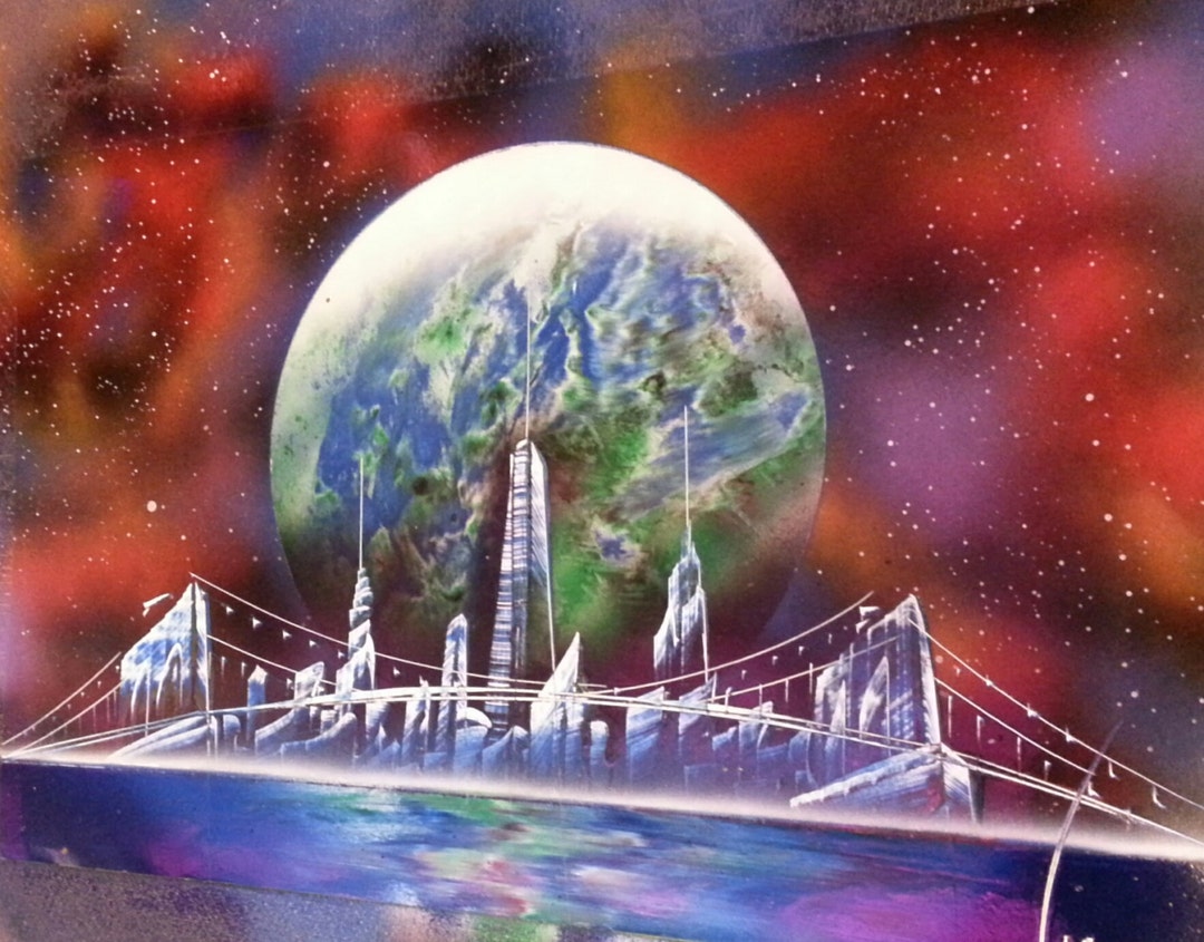 EARTH Spray Paint Art Canvas 11 in X 14 in Space Etsy