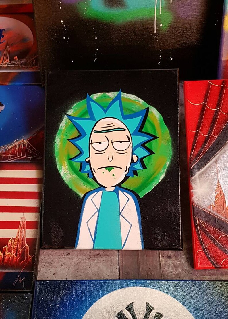 RICK Y MORTY Spray Paint Art 9 en x 12 en lienzo Pintura Etsy