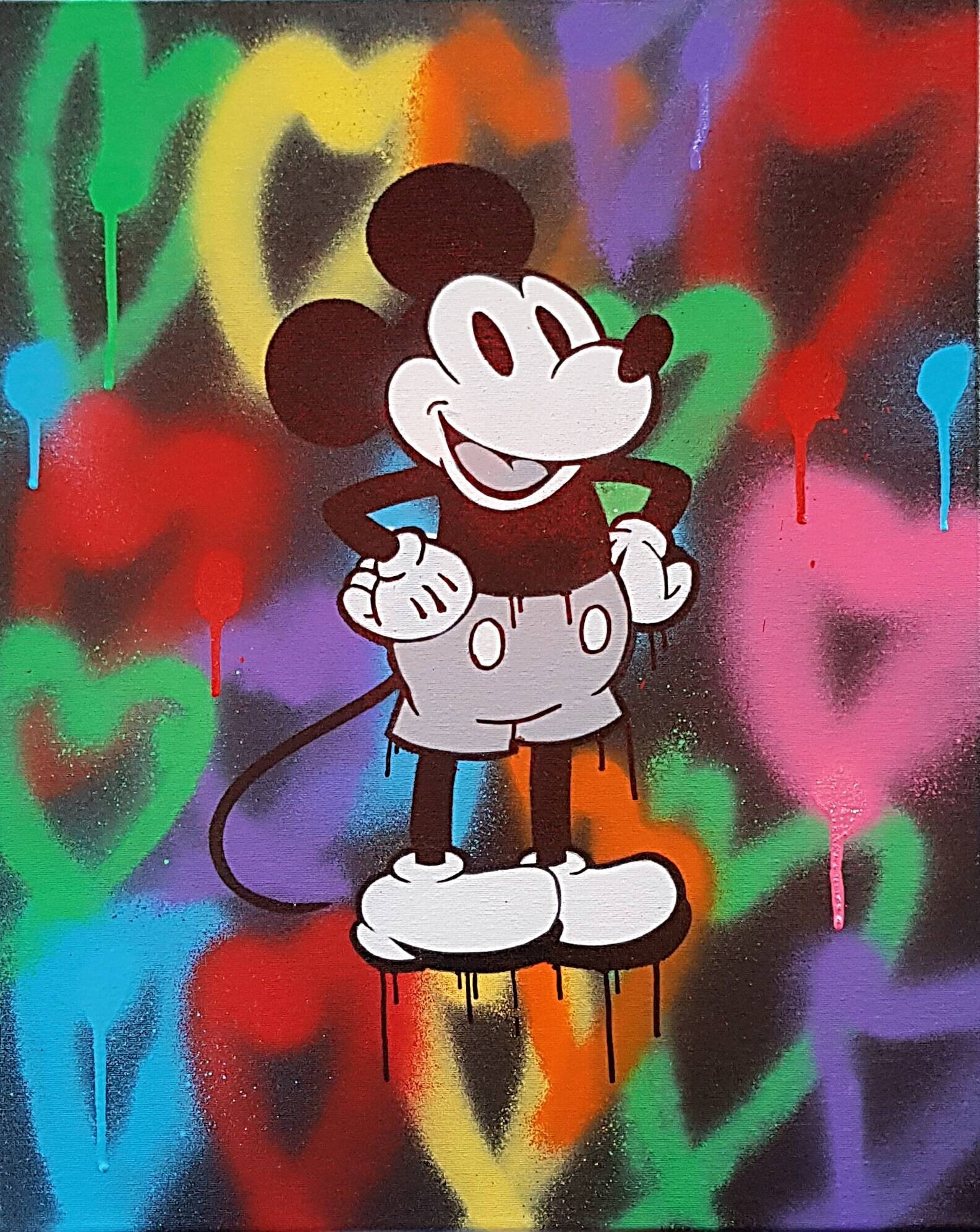 Mickey Mouse Coffee Painting Recreation/ Disney Artwork, Round 20 In.  Canvas, Vintage Mickey, Disneyland, Wall Decoration 