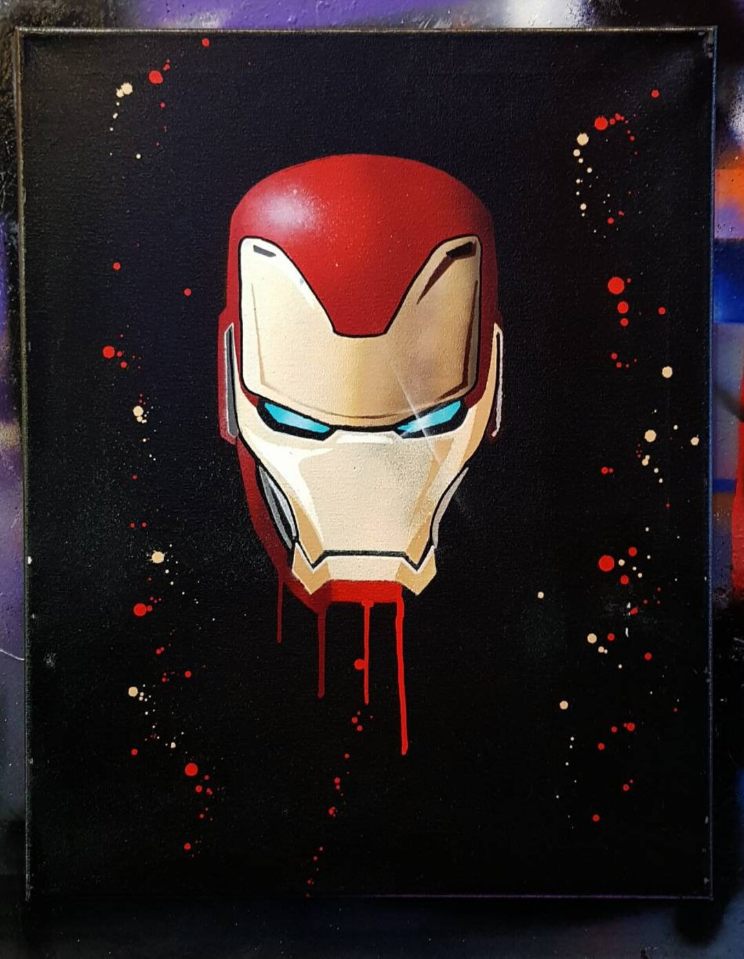 IRON MAN Original Art on Canvas Spray Paint Art 16 in X 20 - Etsy