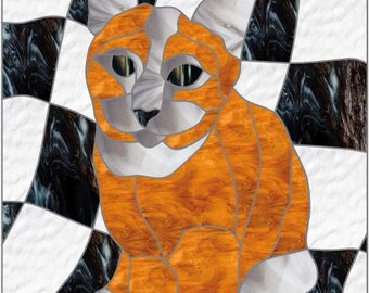 Mosaik-, Glasmalerei- oder Quiltmuster, orange getigerte, digitaler Download