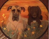 Pet Memorial Painting by Merrie Giles over top of 18" Glass/Metal Folding Table/ custom design/free shipping