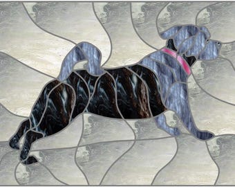 Mosaik, Glasmalerei oder Quilt zwei Muster, Yoga Hund auf Eis Pose 2, digitaler Download