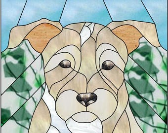Glasmalerei, Mosaik- oder Quiltmuster, drahthaariger Terrier blond, digitaler Download