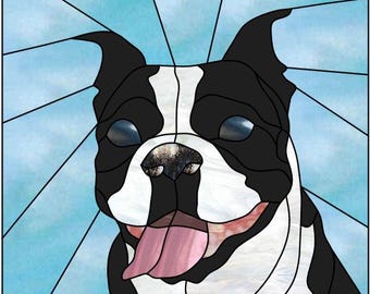 Glasmalerei-, Mosaik- oder Quiltmuster, Boston Terrier Twin, digitaler Download